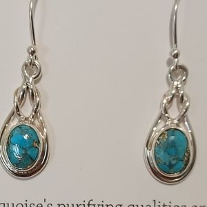 SHIVAM STERLING SILVER TURQUOISE TEARDROP EARRINGSAPPROXIMATELY 1 INCH LONG